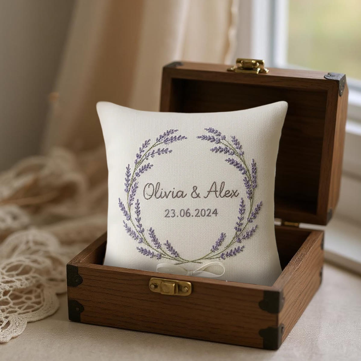 Rubbyoo Personalized Ring Bearer Pillow Embroidery Kit - Lavender Wreath Decor | Beginner-friendly Project | Top Gifting Choice - image 2