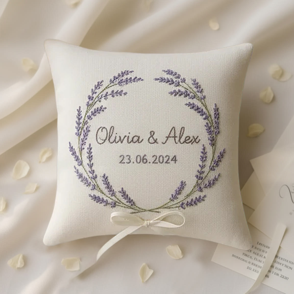 Rubbyoo Personalized Ring Bearer Pillow Embroidery Kit - Lavender Wreath Decor | Beginner-friendly Project | Top Gifting Choice - 6 inches hoop kit - image 1