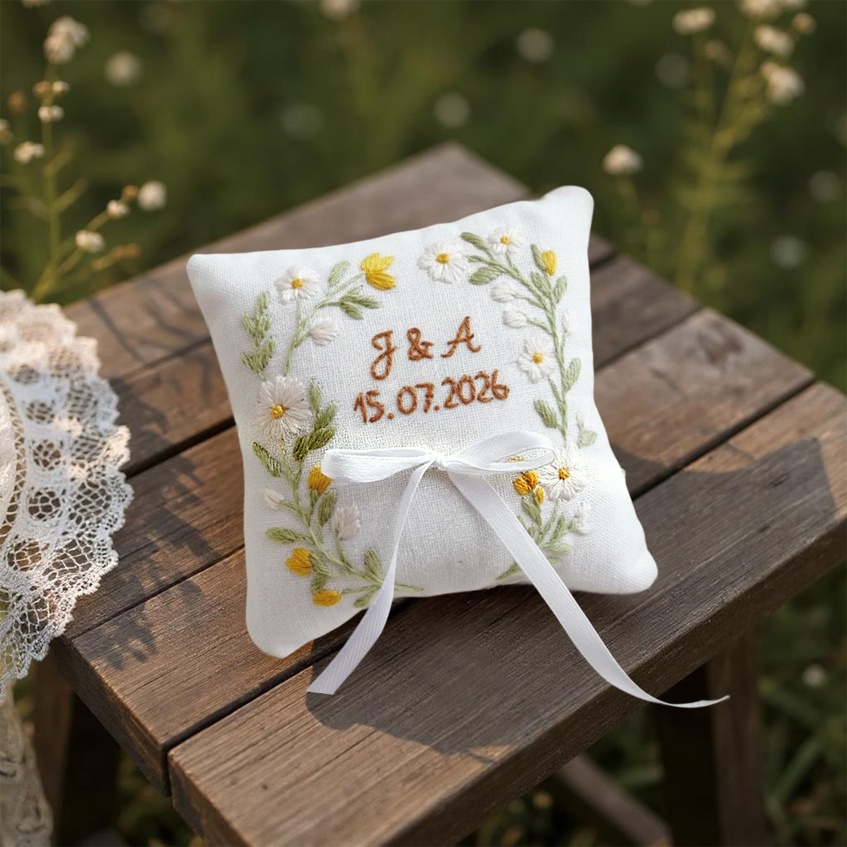 Rubbyoo Personalized Ring Bearer Pillow Embroidery Kit - Daisy Floral Wreath Decor | Exquisite Handmade Creation | Perfect Anniversary Gift - image 6