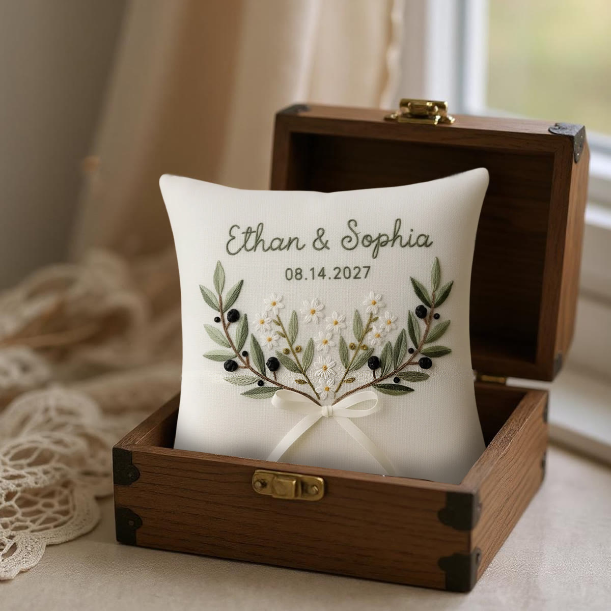 Rubbyoo Personalized Ring Bearer Pillow Embroidery Kit - Olive Branch White Bloom | Delicate Artisanal Handcraft | Thoughtful Milestone Gift - image 2