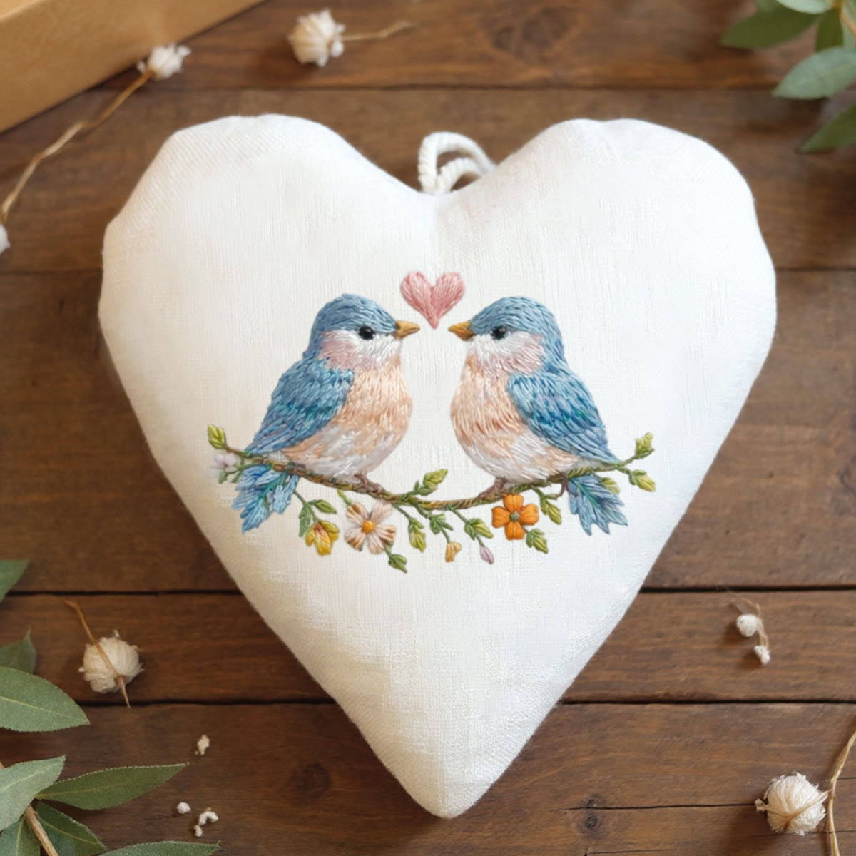 Rubbyoo Heart Embroidery Kit - Twin Birds Heart | Cute Hanging Ornament | Beginner-friendly Diy - 6 inches hoop kit - image 1
