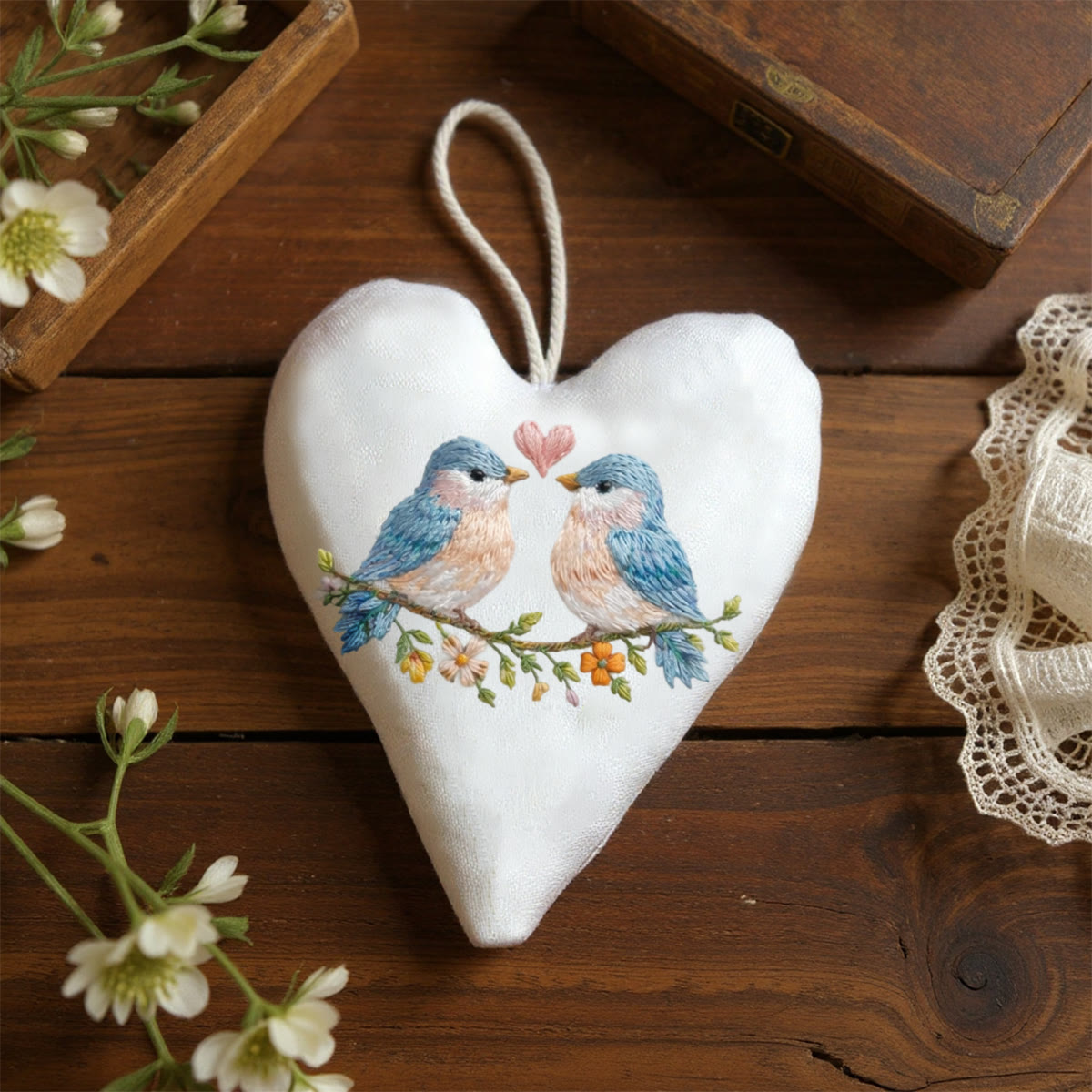 Rubbyoo Heart Embroidery Kit - Twin Birds Heart | Cute Hanging Ornament | Beginner-friendly Diy - image 8