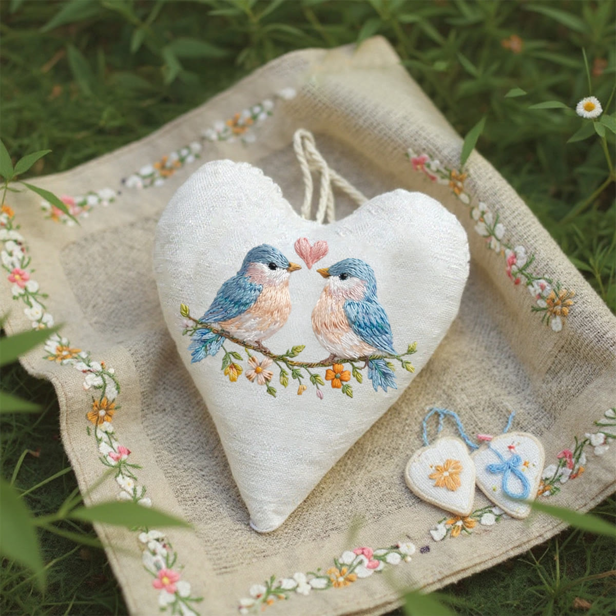 Rubbyoo Heart Embroidery Kit - Twin Birds Heart | Cute Hanging Ornament | Beginner-friendly Diy - image 2