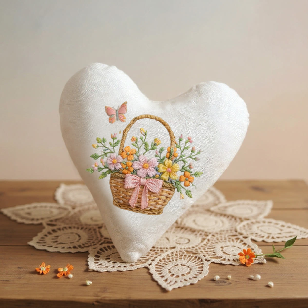 Rubbyoo Heart Embroidery Kit - Flower Basket Butterfly | Adorable Decorative Pendant | Easy-entry Hand Embroidery Project - image 3