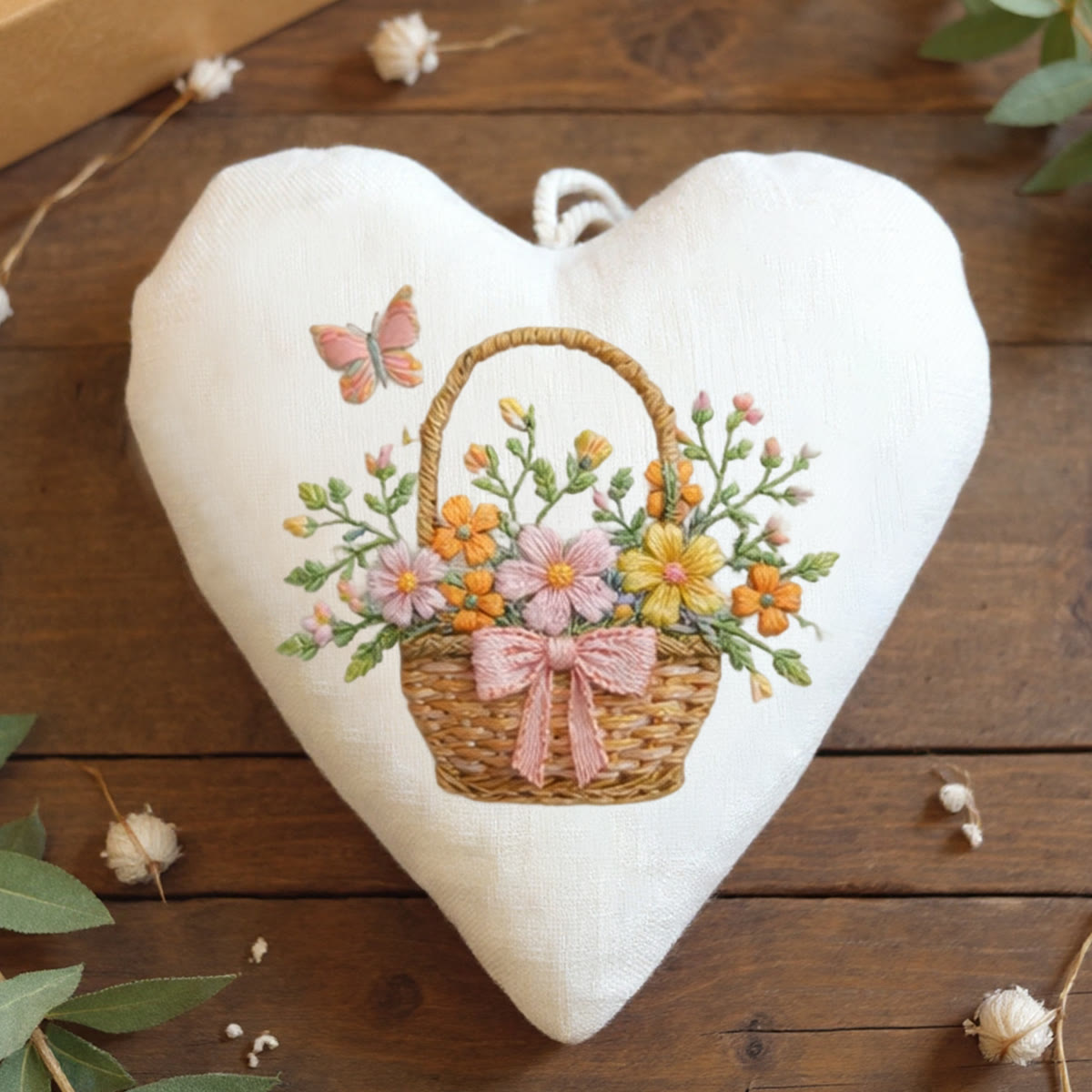 Rubbyoo Heart Embroidery Kit - Flower Basket Butterfly | Adorable Decorative Pendant | Easy-entry Hand Embroidery Project - 6 inches hoop kit - image 1