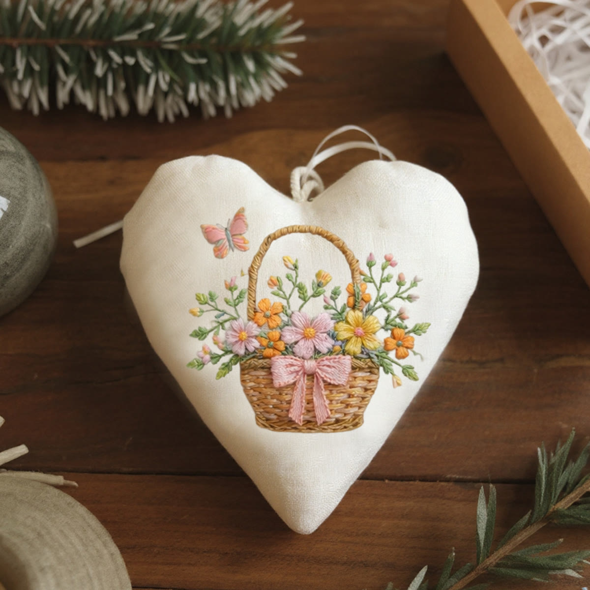 Rubbyoo Heart Embroidery Kit - Flower Basket Butterfly | Adorable Decorative Pendant | Easy-entry Hand Embroidery Project - image 7