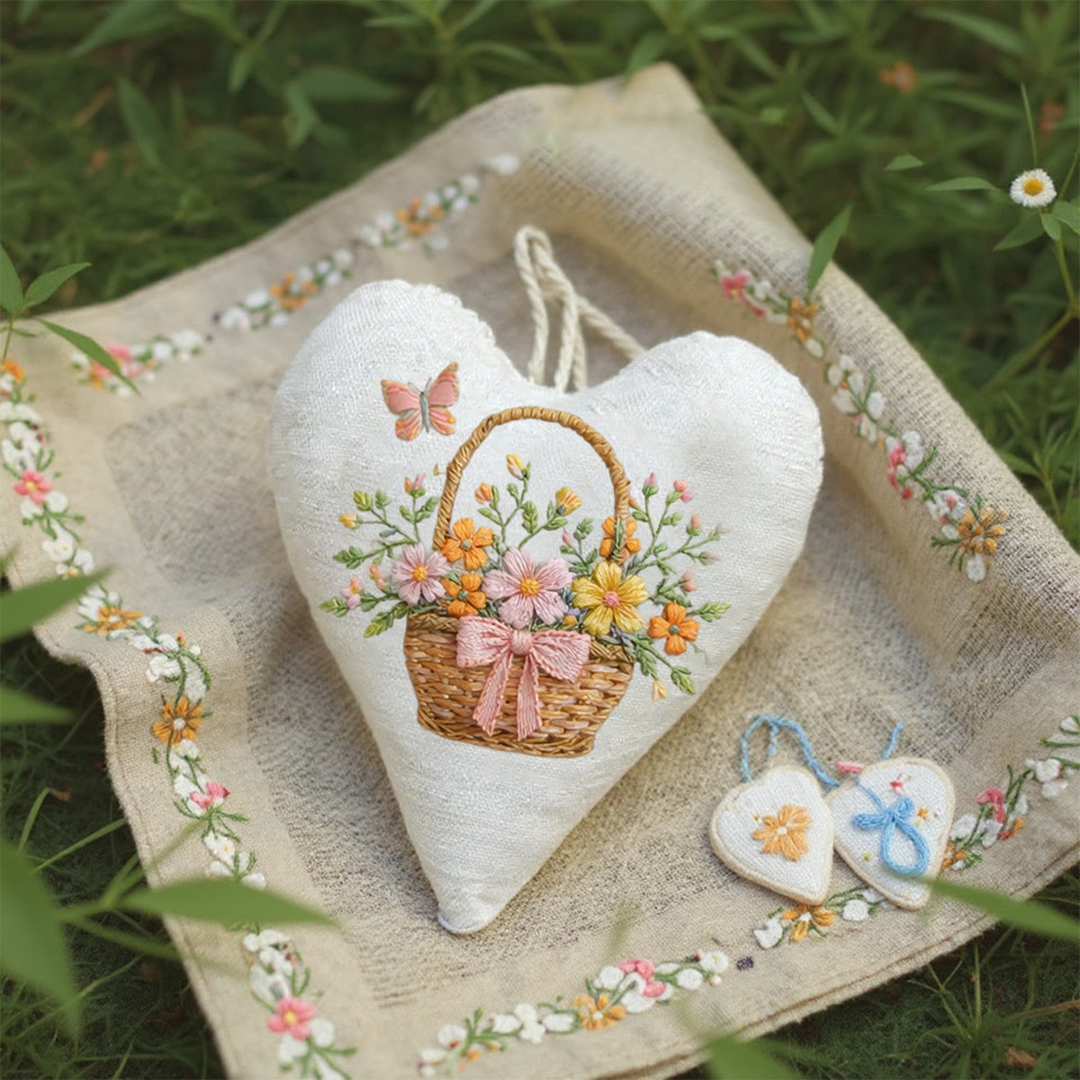 Rubbyoo Heart Embroidery Kit - Flower Basket Butterfly | Adorable Decorative Pendant | Easy-entry Hand Embroidery Project - image 2