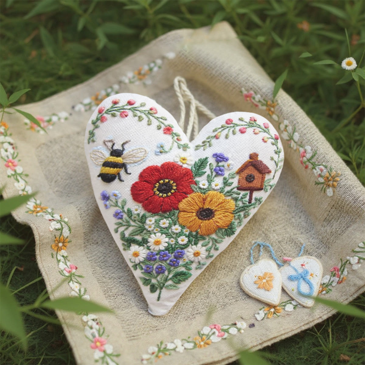 Rubbyoo Heart Embroidery Kit - Bee Flower Birdhouse | Fine Stitched Craftwork | Prime Gifting Choice - image 2