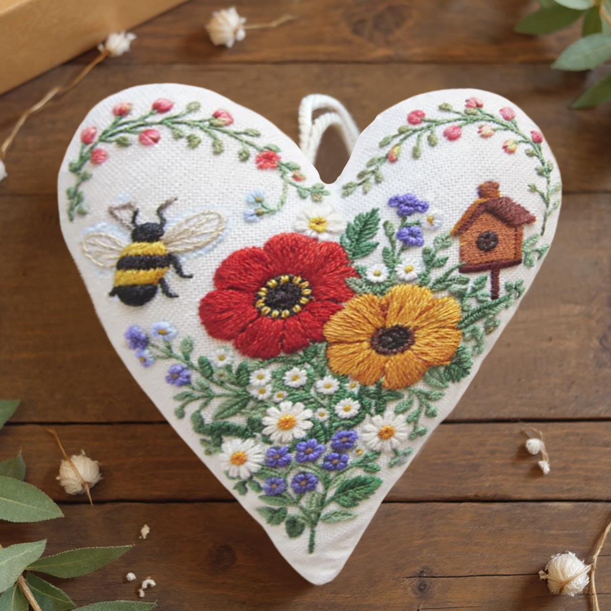 Rubbyoo Heart Embroidery Kit - Bee Flower Birdhouse | Fine Stitched Craftwork | Prime Gifting Choice - 6 inches hoop kit - image 1