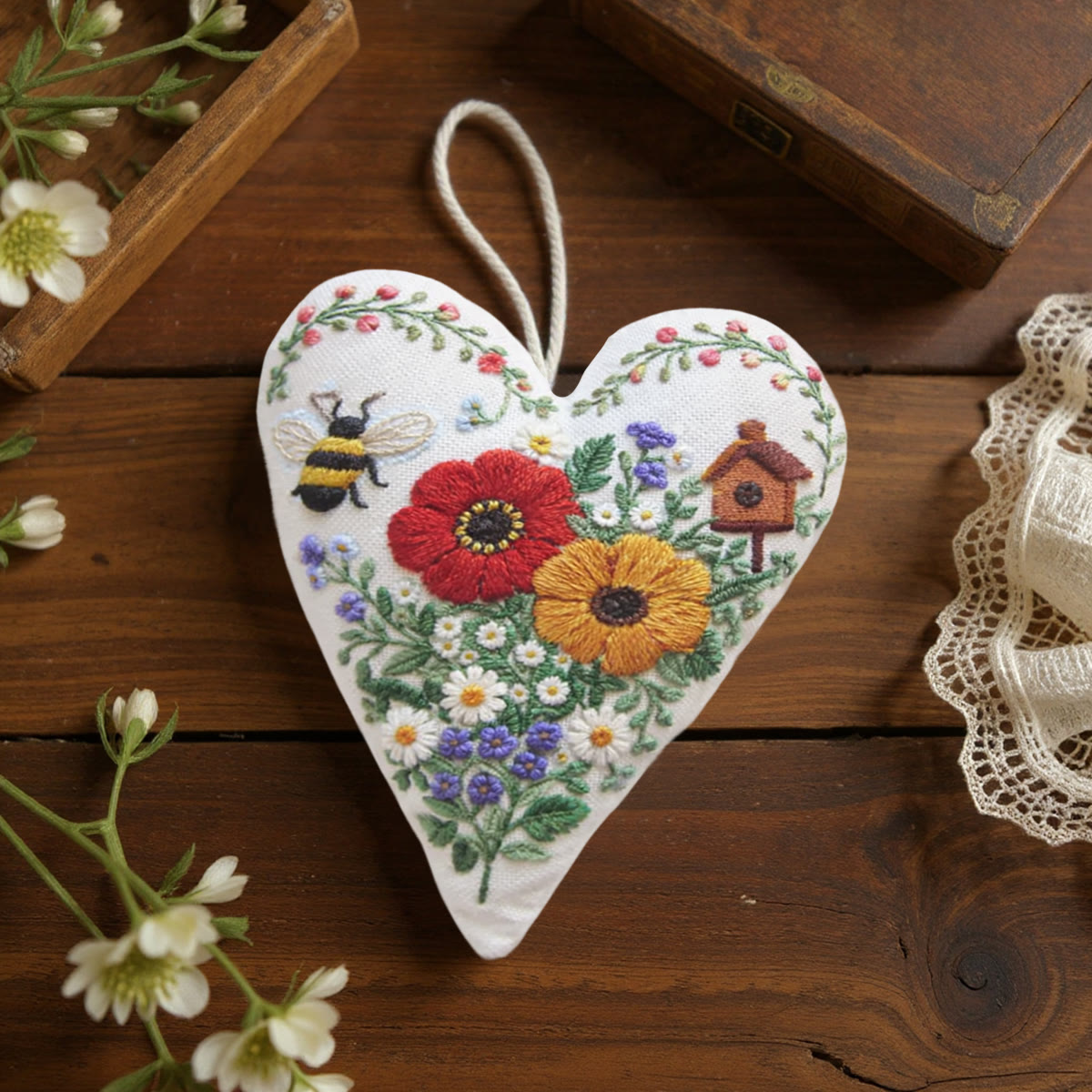 Rubbyoo Heart Embroidery Kit - Bee Flower Birdhouse | Fine Stitched Craftwork | Prime Gifting Choice - image 8