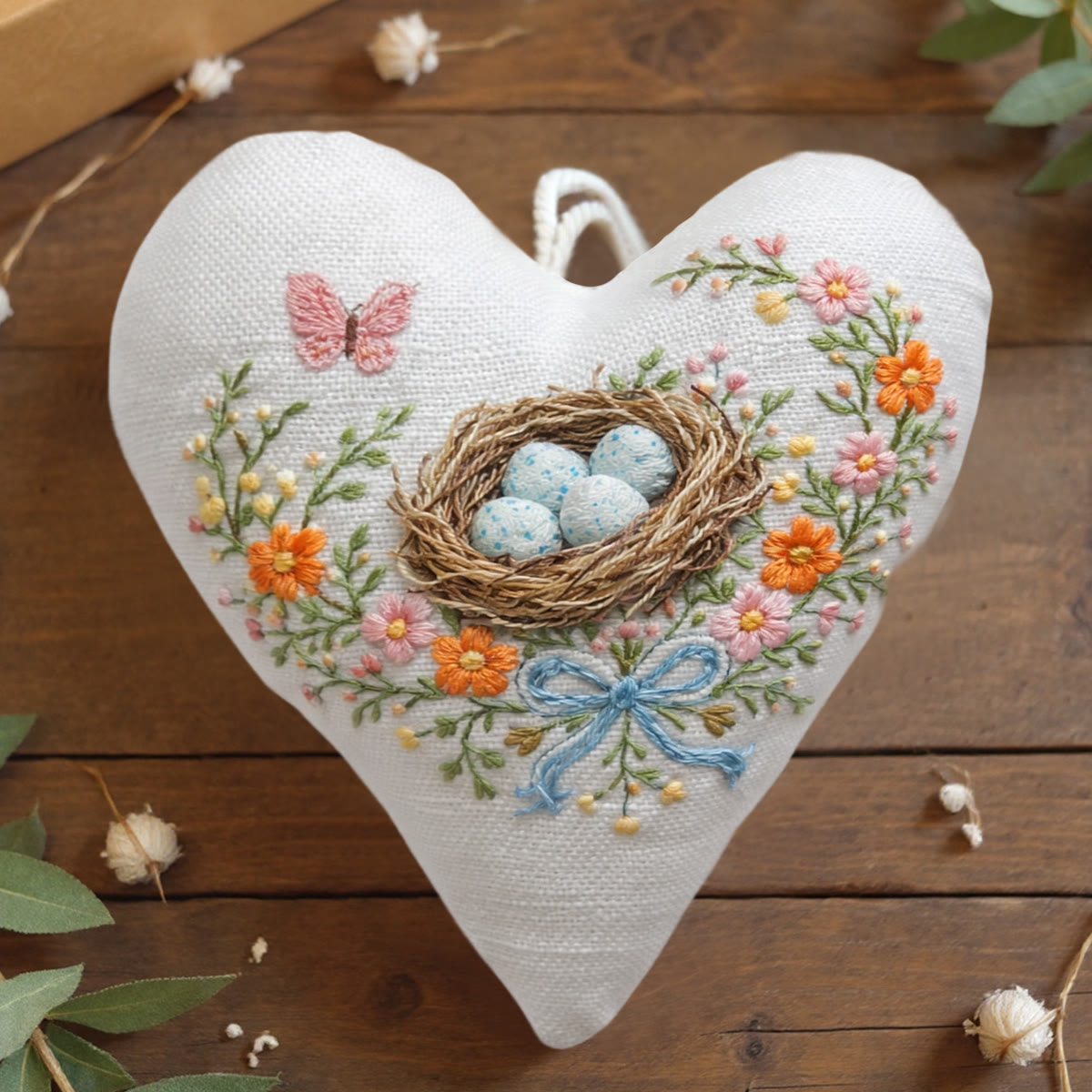 Rubbyoo Heart Embroidery Kit - Nest Blue-Speckled Eggs Butterfly | Delicate Embroidered Artistry | Go-To Gifting Option - 6 inches hoop kit - image 1