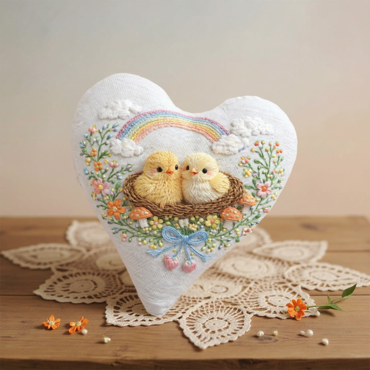 Rubbyoo Heart Embroidery Kit - Rainbow Nest Chicks Mushrooms | Refined Handcrafted Stitchwork | Premier Gifting Choice - image 3