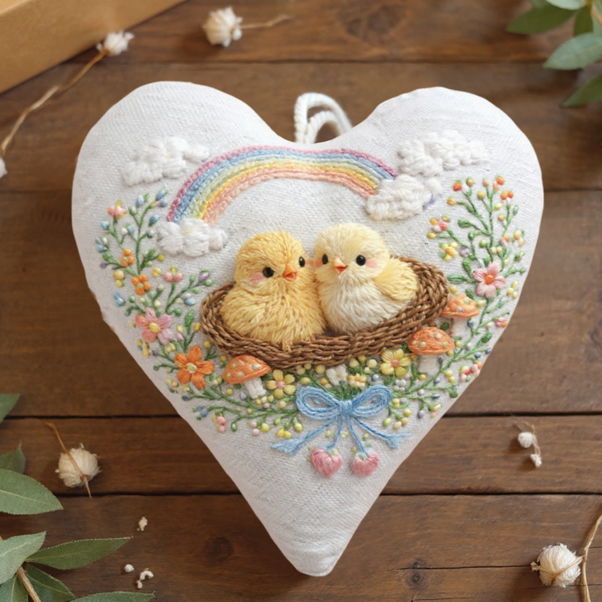 Rubbyoo Heart Embroidery Kit - Rainbow Nest Chicks Mushrooms | Refined Handcrafted Stitchwork | Premier Gifting Choice - 6 inches hoop kit - image 1