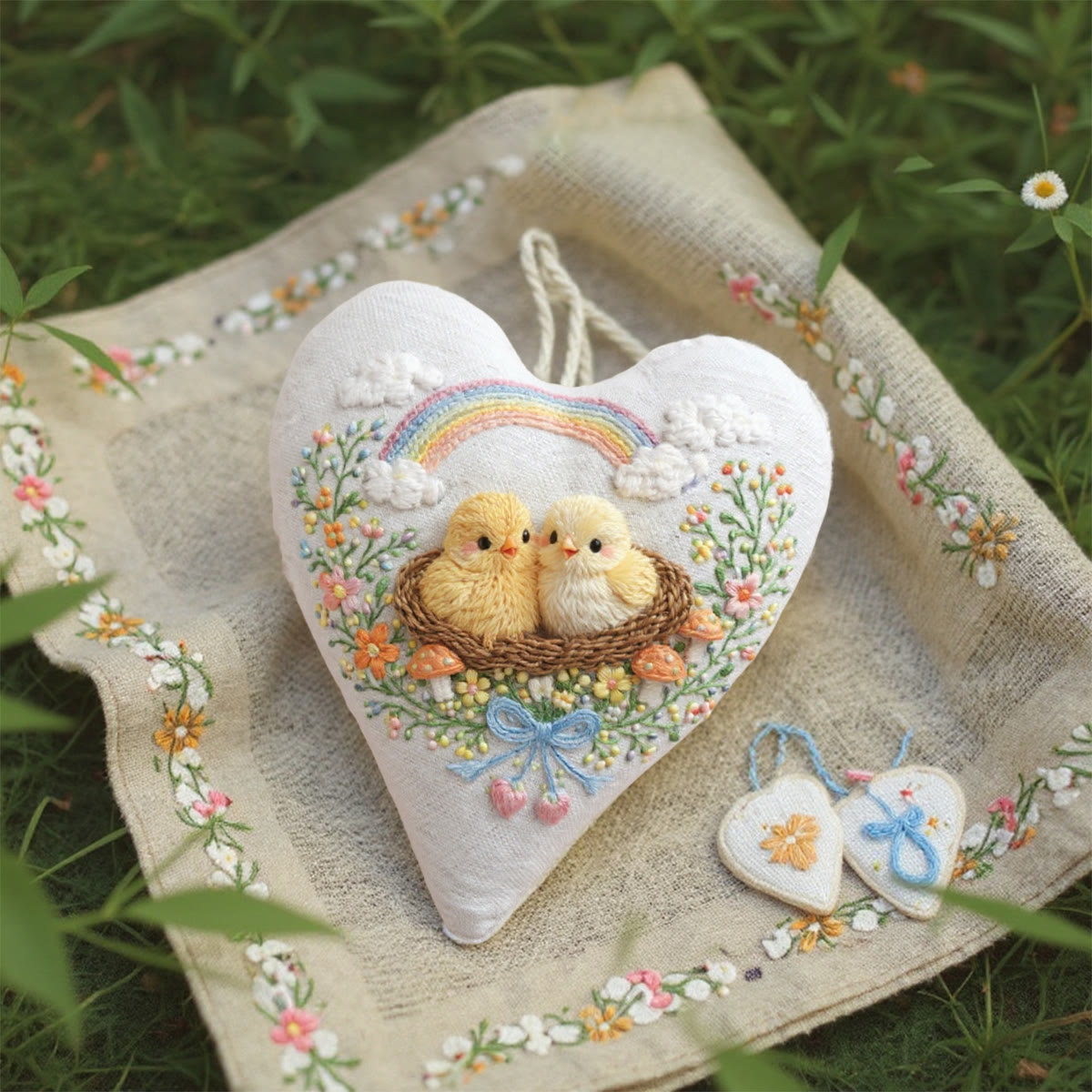 Rubbyoo Heart Embroidery Kit - Rainbow Nest Chicks Mushrooms | Refined Handcrafted Stitchwork | Premier Gifting Choice - image 2