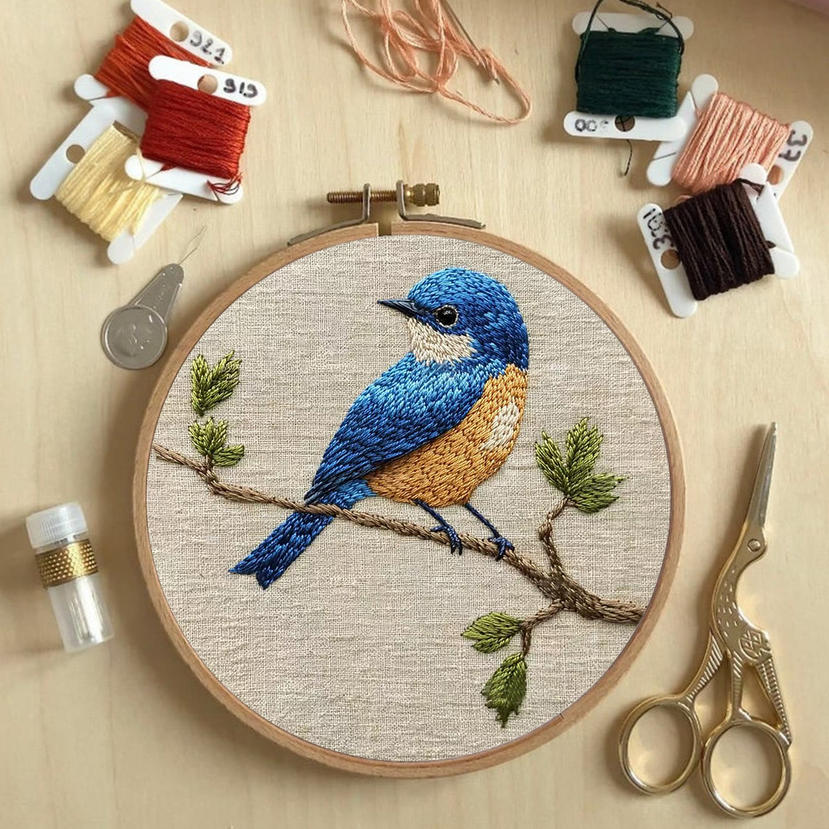 Rubbyoo Embroidery Kit - Blue Bird | Modern Decorative Craft | Personalized Gift For Her - image 2