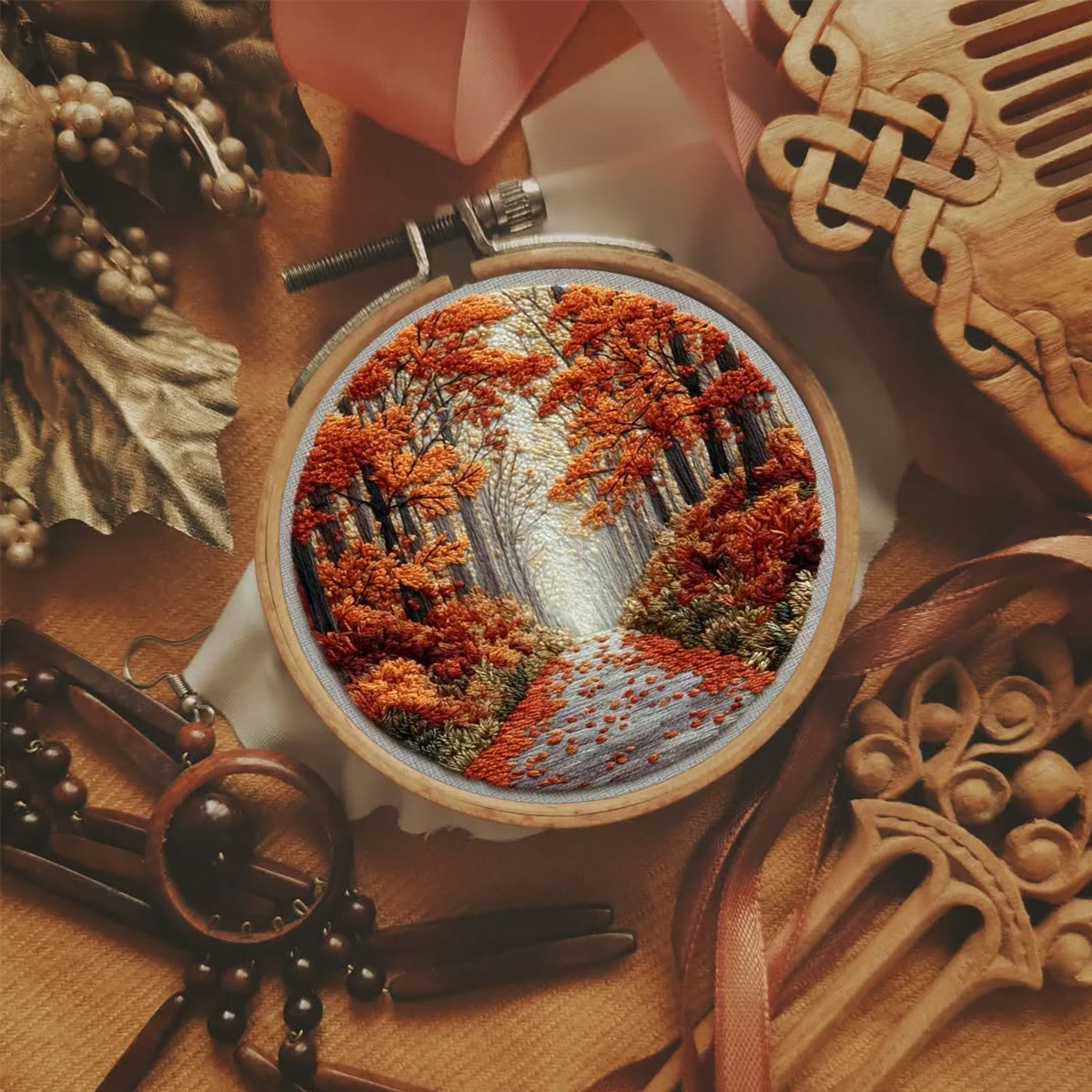 Rubbyoo Embroidery Kit - Autumn Forest Path | Elegant Home Decor Hanging | Beginner-friendly Diy - image 2