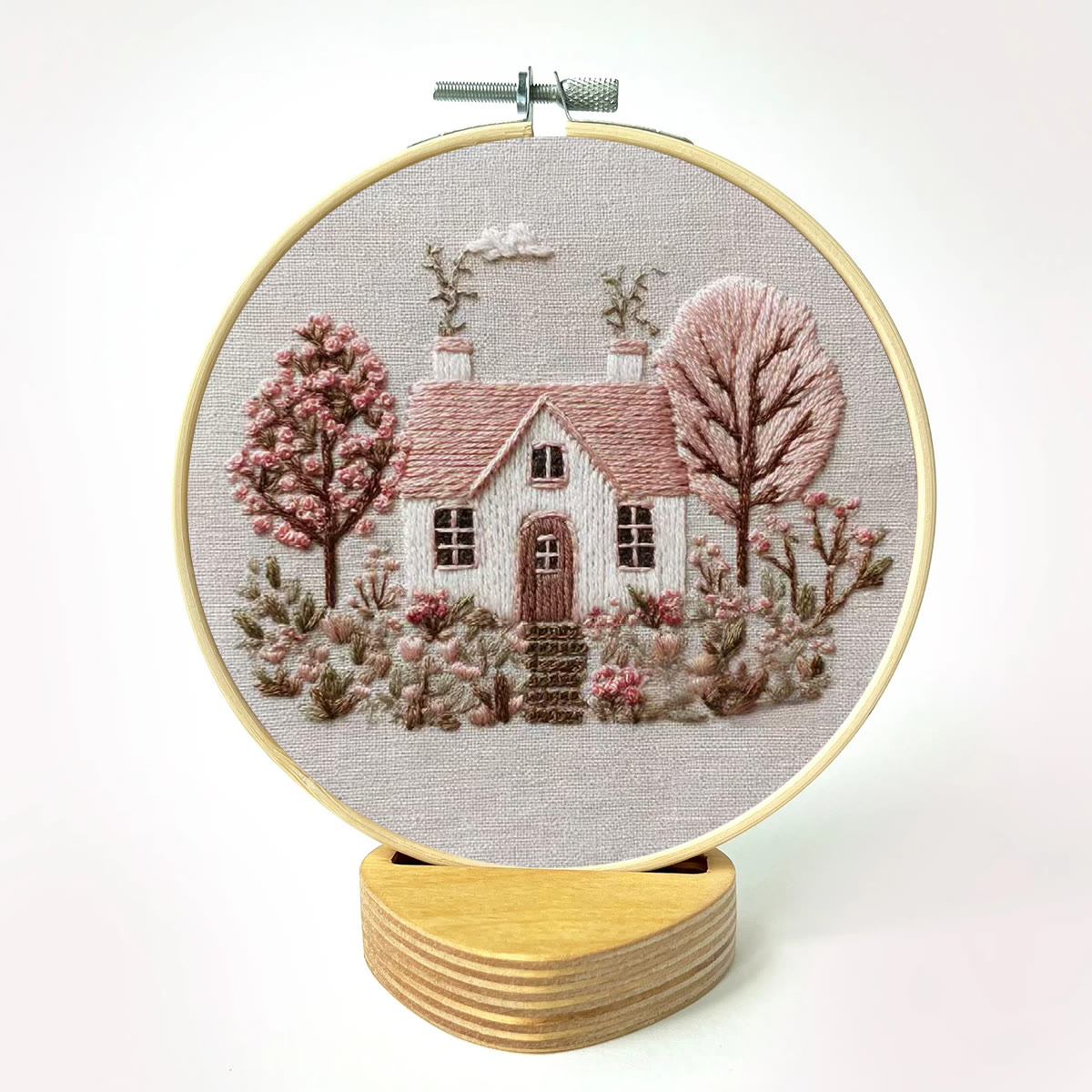Rubbyoo Embroidery Kit - Pastel Cottage Scene | Cozy Wall Ornament | Newbie-suitable Handmade - image 2