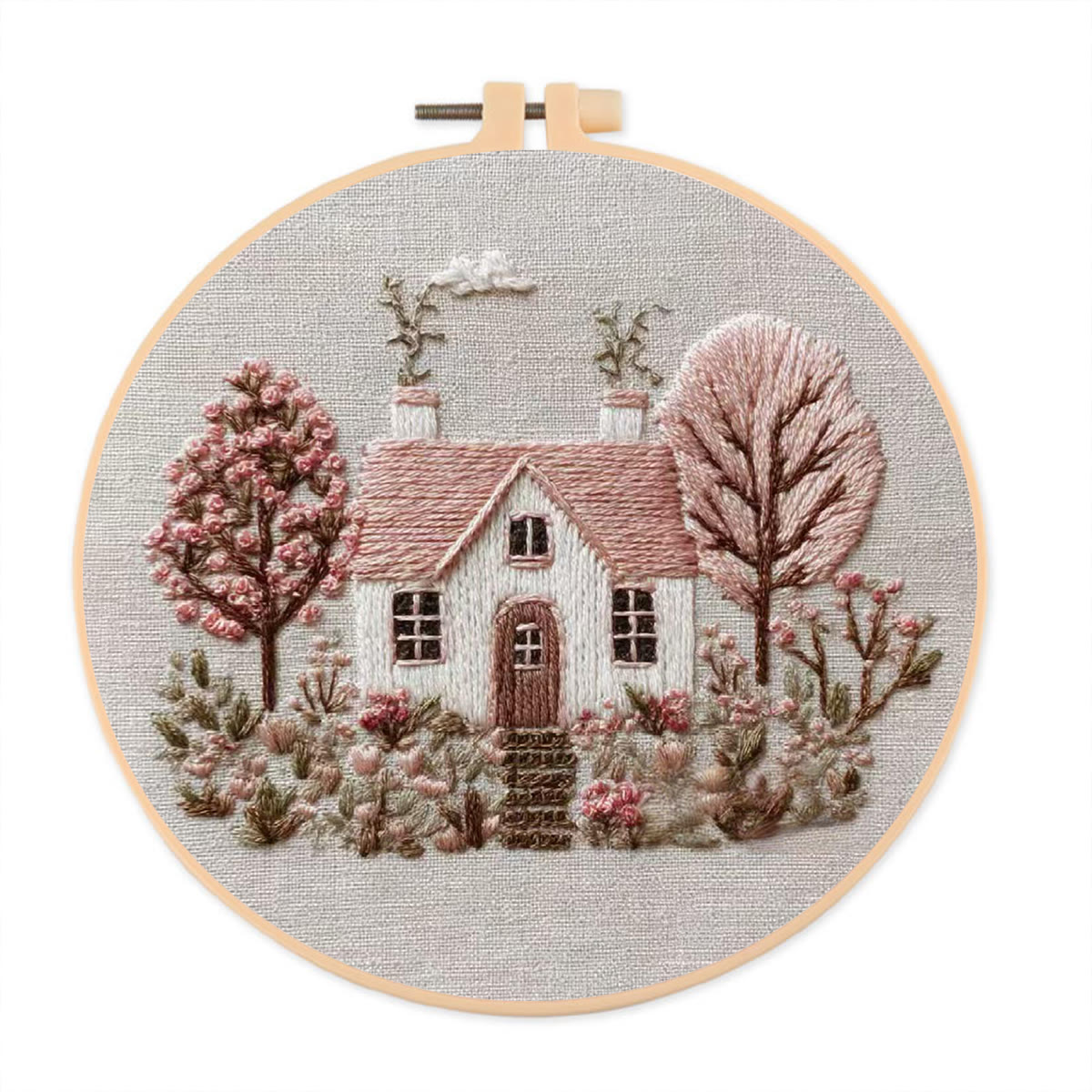 Rubbyoo Embroidery Kit - Pastel Cottage Scene | Cozy Wall Ornament | Newbie-suitable Handmade - 20*20cm - image 1