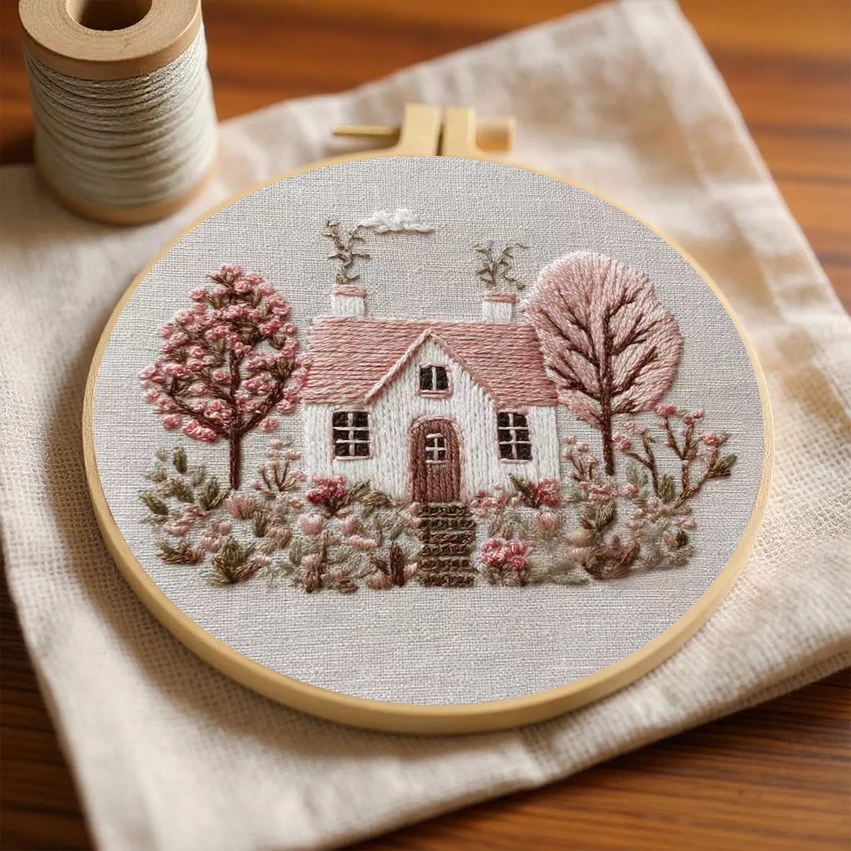 Rubbyoo Embroidery Kit - Pastel Cottage Scene | Cozy Wall Ornament | Newbie-suitable Handmade - image 3