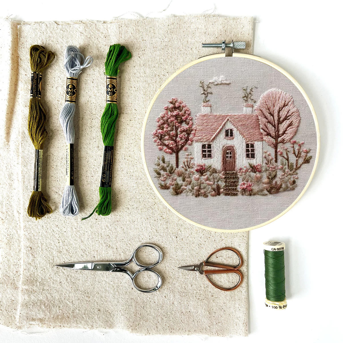 Rubbyoo Embroidery Kit - Pastel Cottage Scene | Cozy Wall Ornament | Newbie-suitable Handmade - image 11