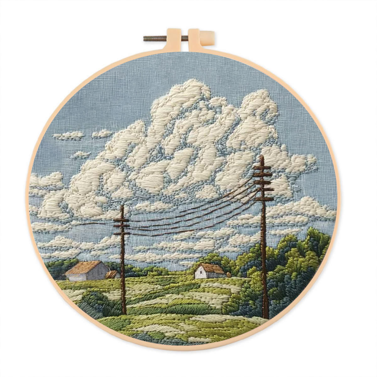 Rubbyoo Embroidery Kit - Rural Cloudscape Scene | Fresh Indoor Hanging Decor | Ideal Gifting Choice - 20*20cm - image 1