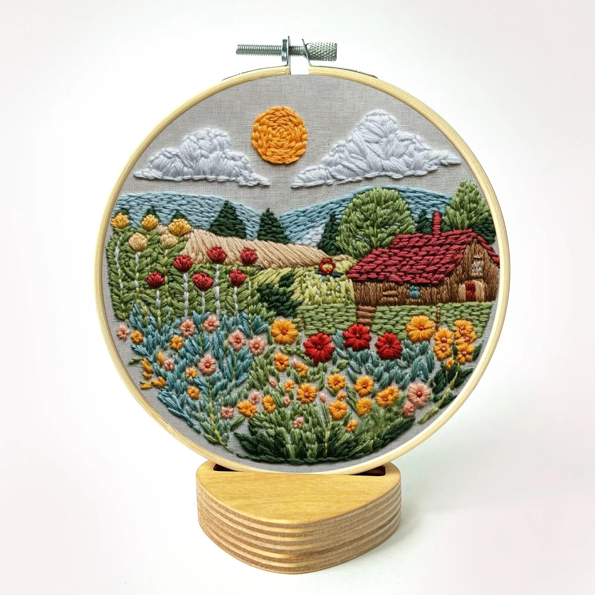 Rubbyoo Embroidery Kit - Sunlit Flower Field Cottage | Vibrant Indoor Wall Accent | Top Gifting Option - image 2