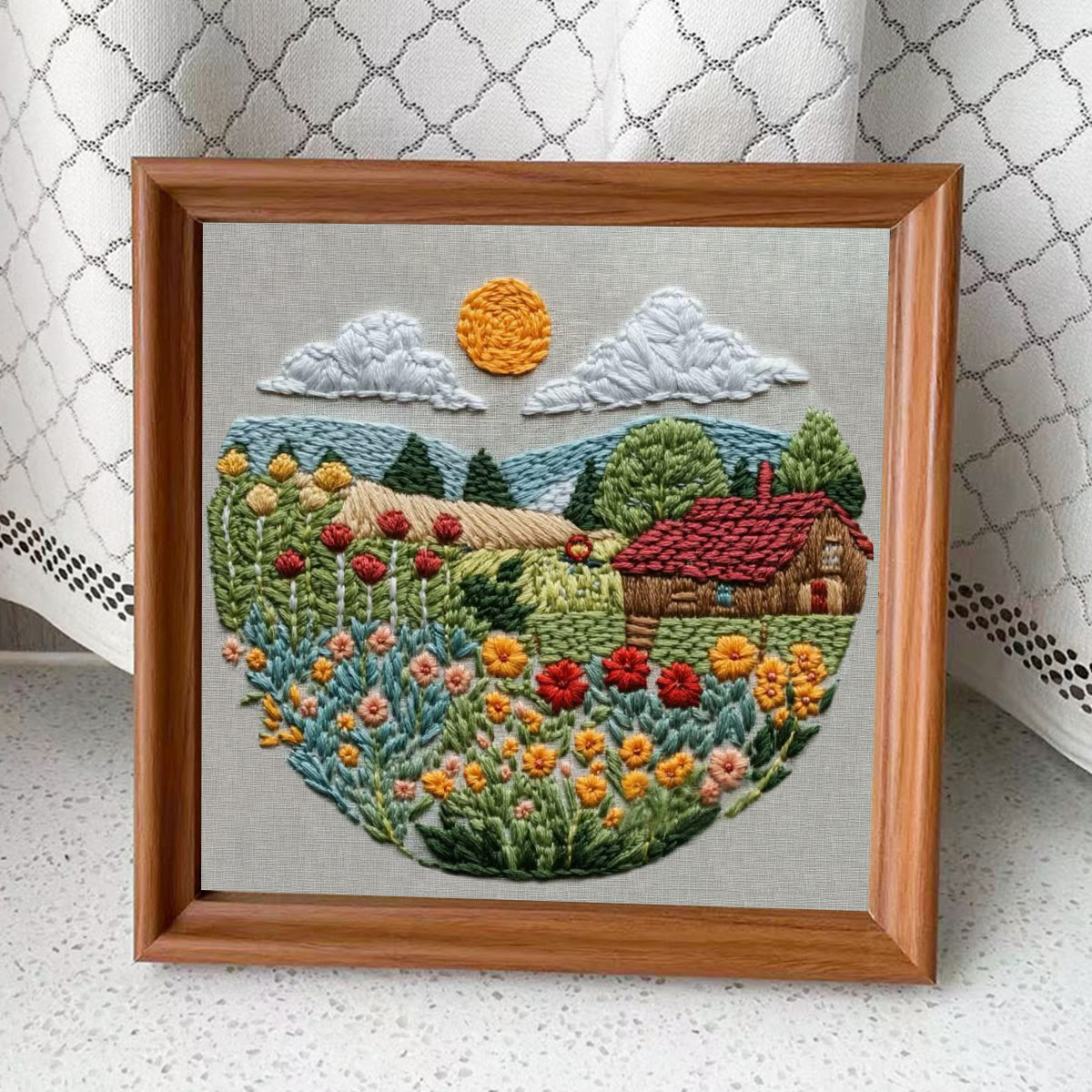 Rubbyoo Embroidery Kit - Sunlit Flower Field Cottage | Vibrant Indoor Wall Accent | Top Gifting Option - Embroidery Kit Plus An Extra Frame - image 4