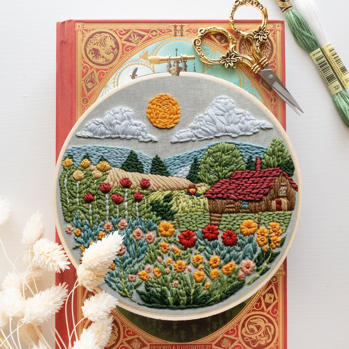 Rubbyoo Embroidery Kit - Sunlit Flower Field Cottage | Vibrant Indoor Wall Accent | Top Gifting Option - image 10
