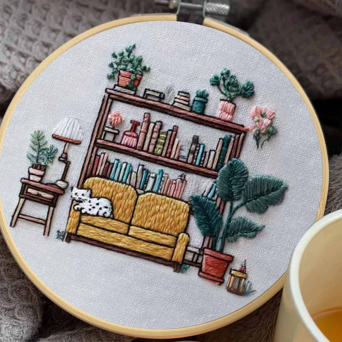 Rubbyoo Embroidery Kit - Cozy Indoor Nook With Cat | Snug Living Space Hanging | Entry-level Project - image 3