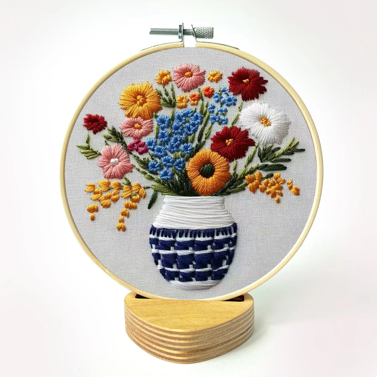 Rubbyoo Embroidery Kit - Checkered Vase Floral Bouquet | Home Hanging Ornament | Novice Decro - image 2