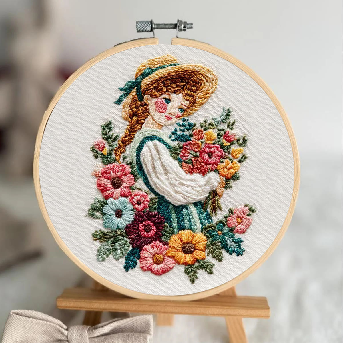 Rubbyoo Embroidery Kit - Straw Hat Girl With Bouquet | Cozy Home Decor Accent | Beginner-Suitable Craft - image 3