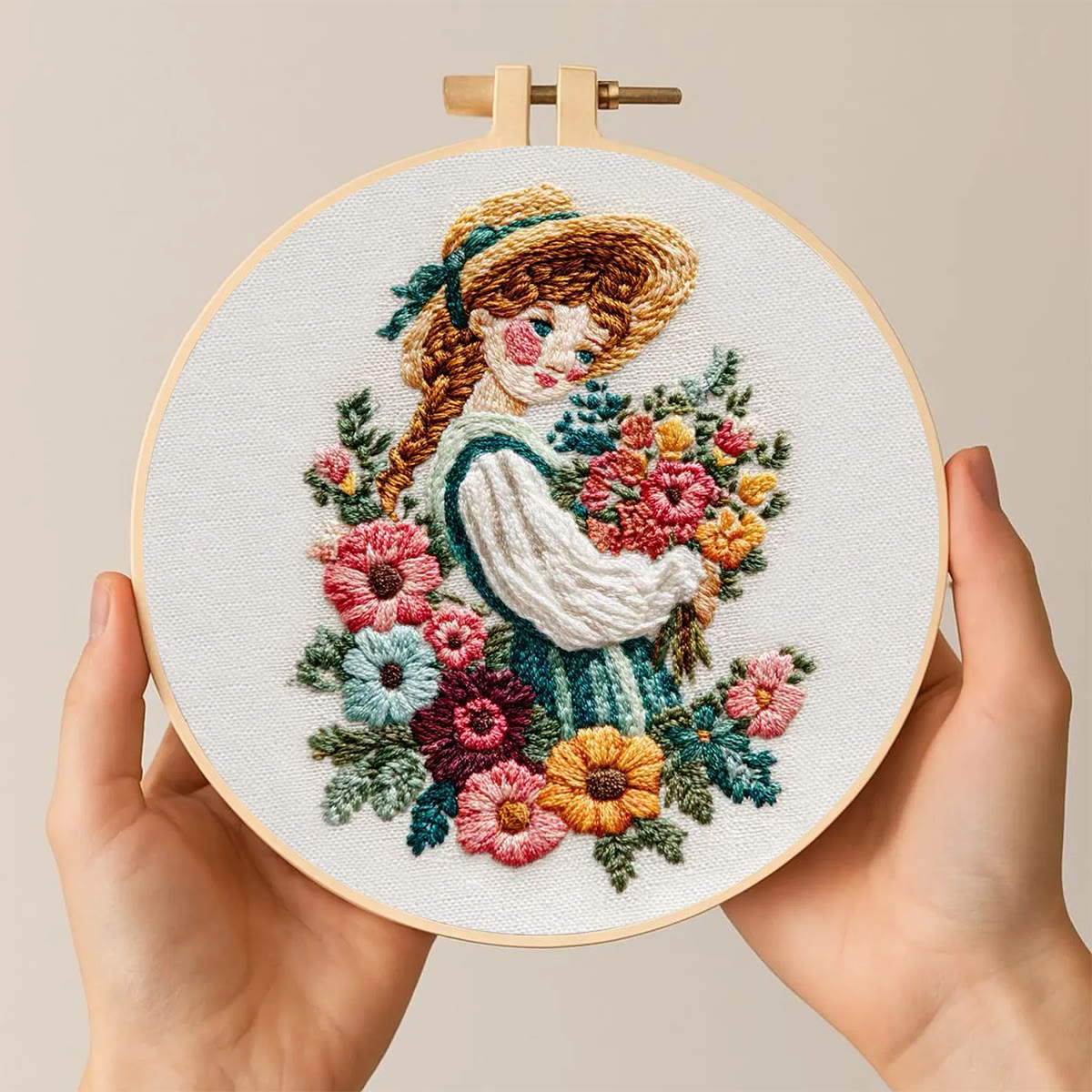 Rubbyoo Embroidery Kit - Straw Hat Girl With Bouquet | Cozy Home Decor Accent | Beginner-Suitable Craft - image 2