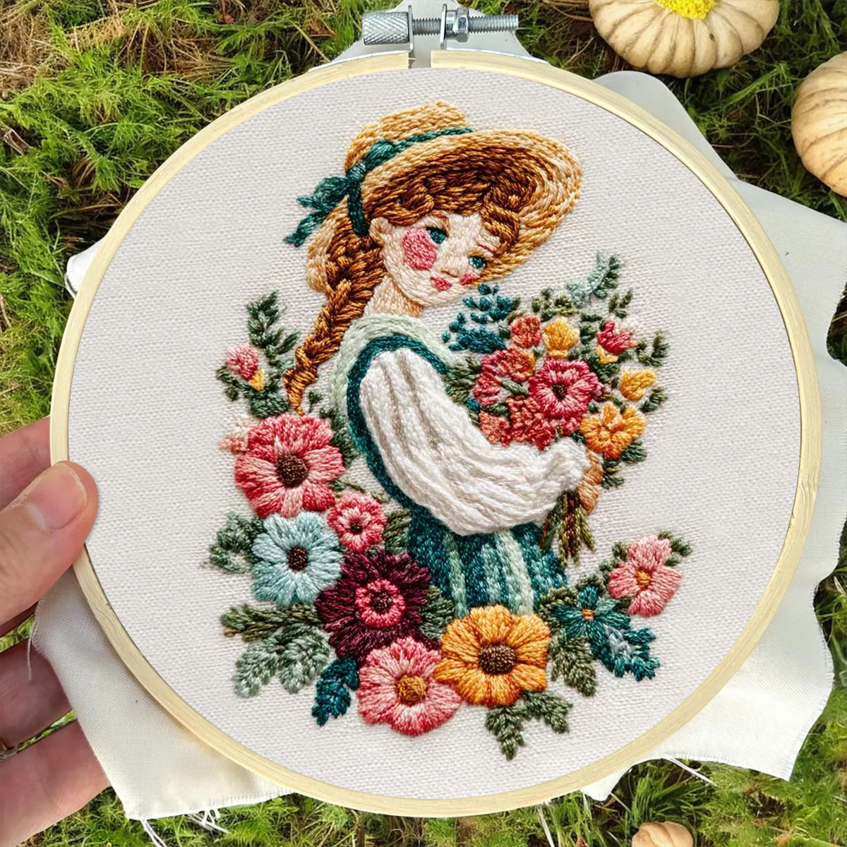 Rubbyoo Embroidery Kit - Straw Hat Girl With Bouquet | Cozy Home Decor Accent | Beginner-Suitable Craft - image 8