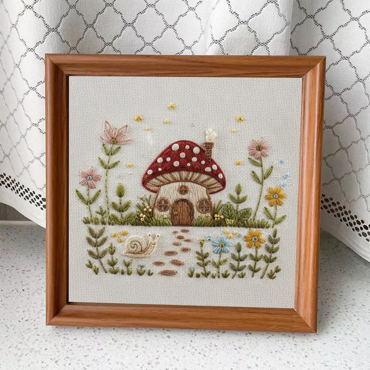 Rubbyoo Embroidery Kit - Mushroom Cottage Scene | Gift For Her Decor Piece | Beginner Embroidery Handcraft - Embroidery Kit Plus An Extra Frame - image 4
