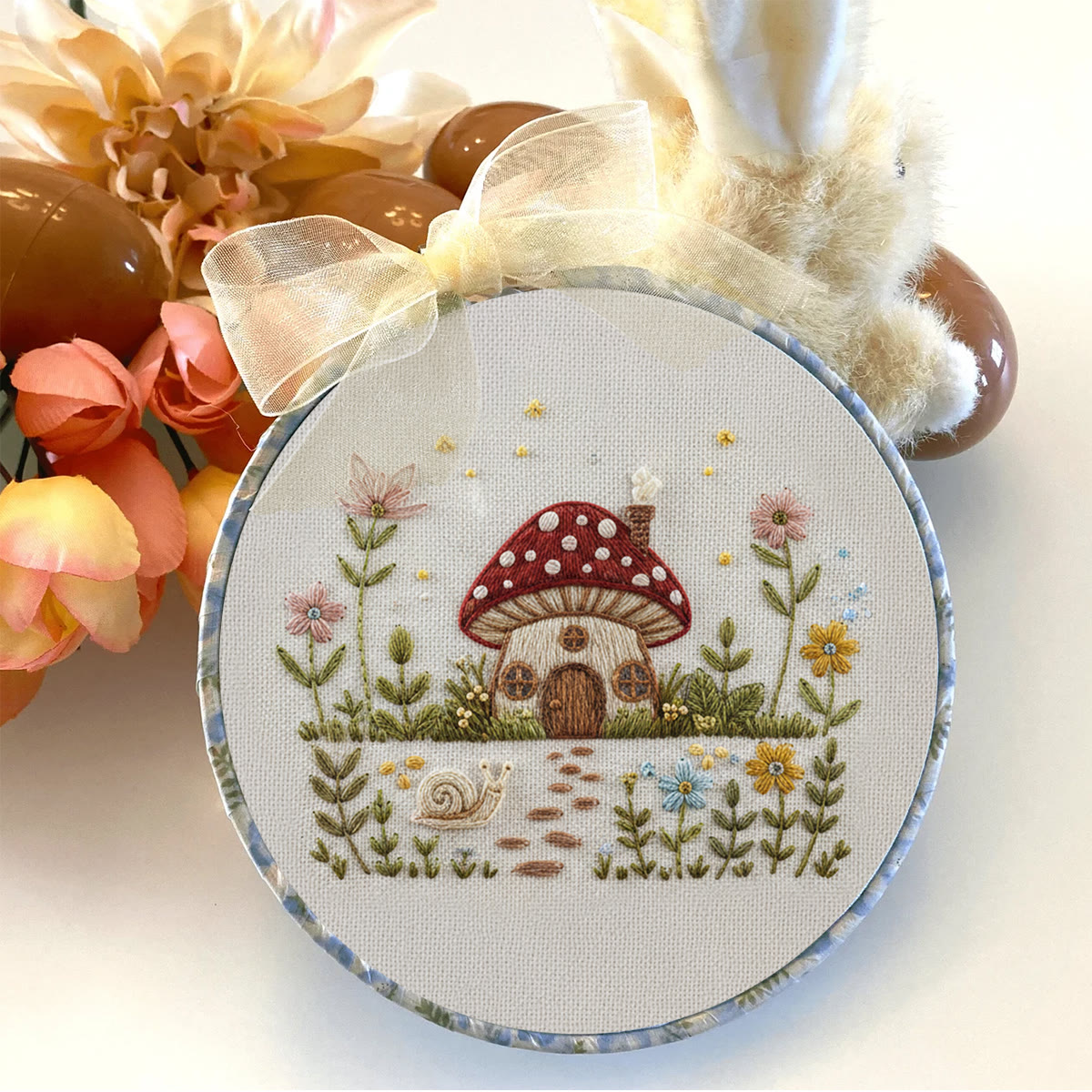 Rubbyoo Embroidery Kit - Mushroom Cottage Scene | Gift For Her Decor Piece | Beginner Embroidery Handcraft - image 2