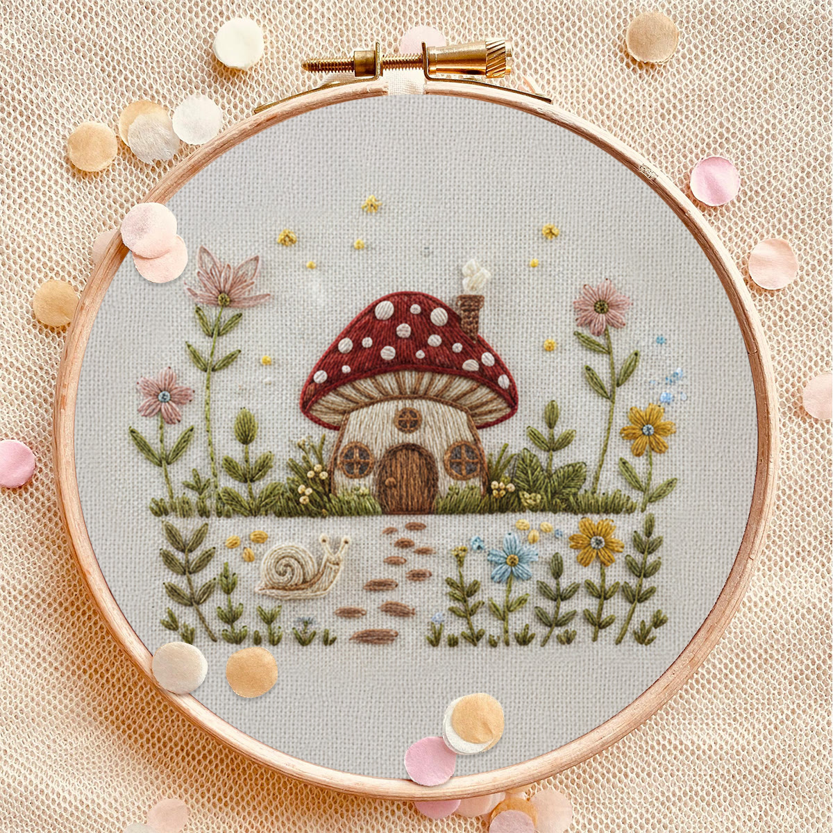 Rubbyoo Embroidery Kit - Mushroom Cottage Scene | Gift For Her Decor Piece | Beginner Embroidery Handcraft - image 9