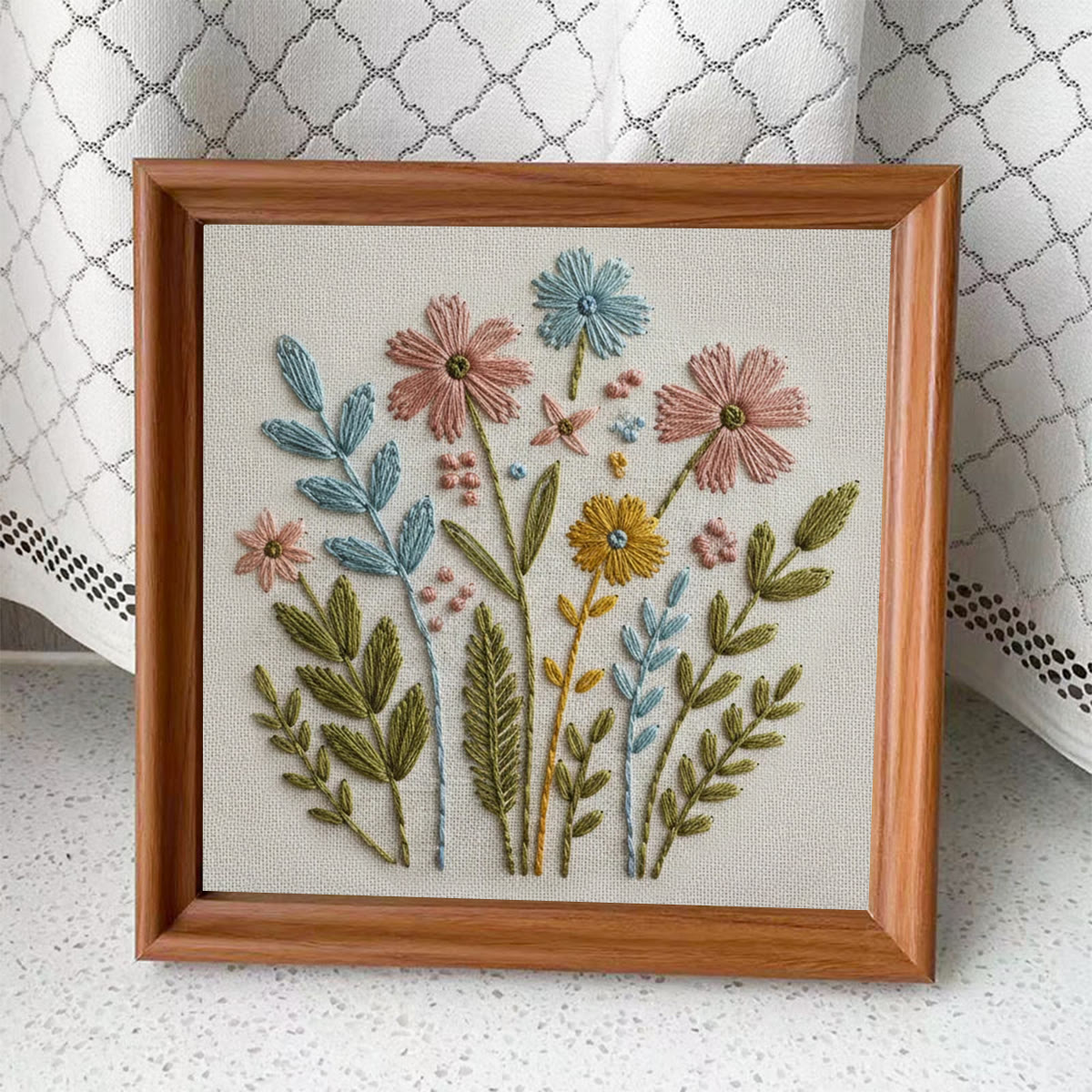 Rubbyoo Embroidery Kit - Soft-toned Floral Bunch | Lovely Gift For Her | Amateur Embroidery Kit - Embroidery Kit Plus An Extra Frame - image 4