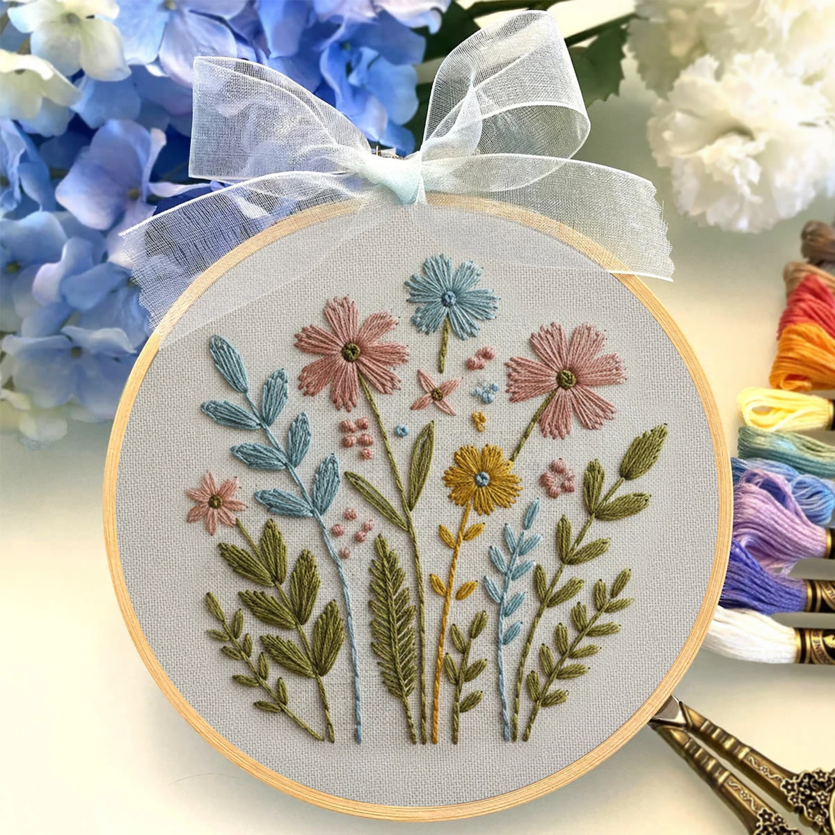 Rubbyoo Embroidery Kit - Soft-toned Floral Bunch | Lovely Gift For Her | Amateur Embroidery Kit - image 2