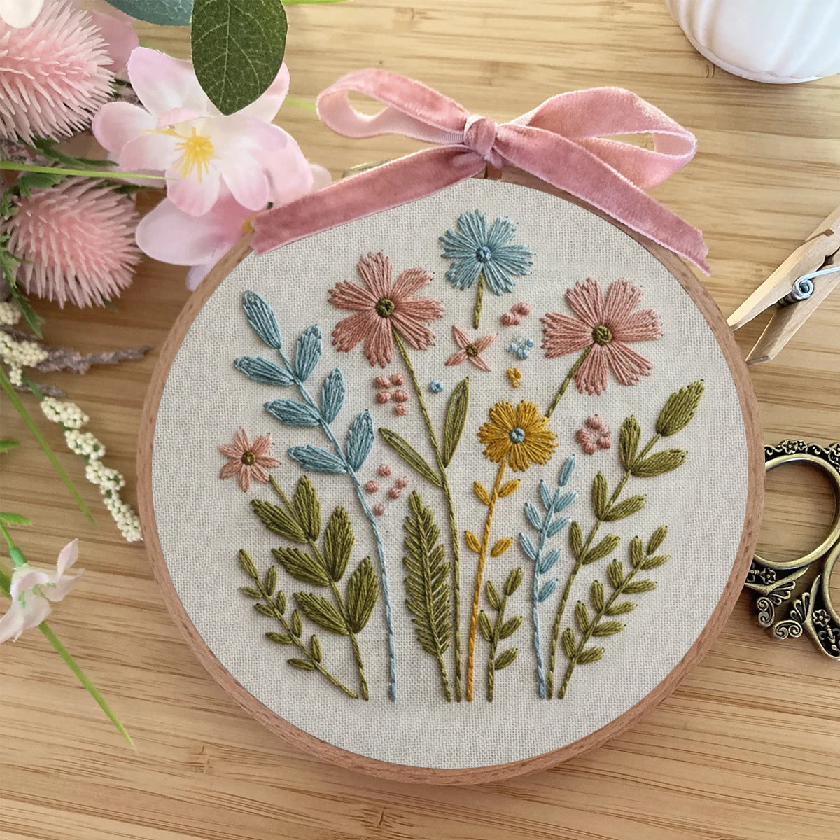 Rubbyoo Embroidery Kit - Soft-toned Floral Bunch | Lovely Gift For Her | Amateur Embroidery Kit - image 3