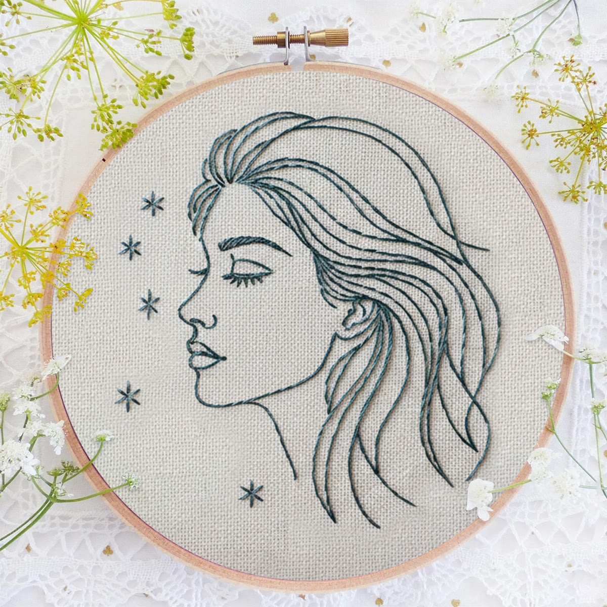 Rubbyoo Embroidery Kit - Line-art Female Profile With Stars | Chic Personal Decor Piece | Entry-level Stitch Craft - image 5