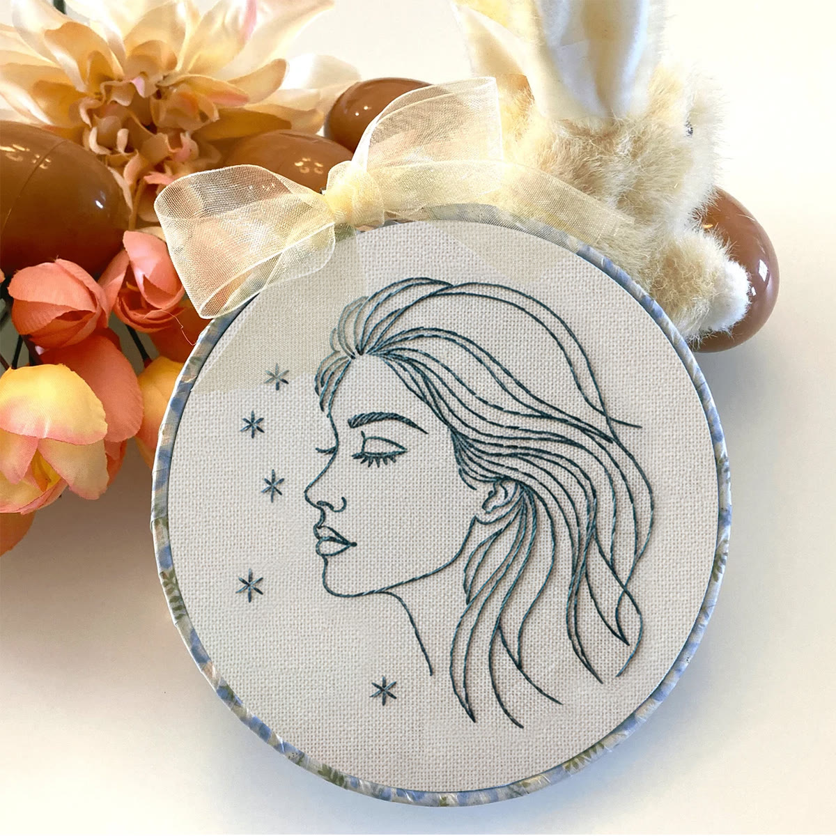 Rubbyoo Embroidery Kit - Line-art Female Profile With Stars | Chic Personal Decor Piece | Entry-level Stitch Craft - image 3