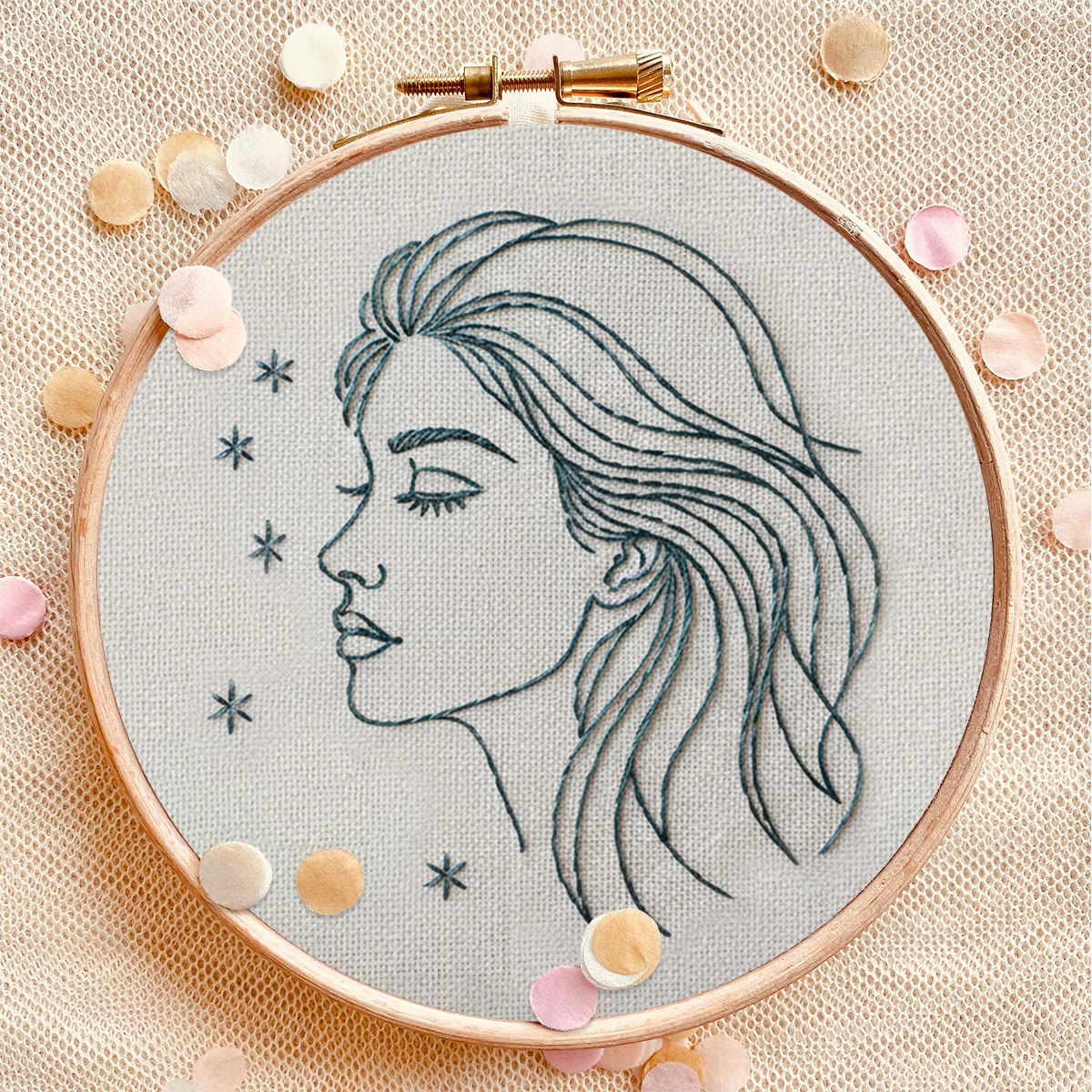 Rubbyoo Embroidery Kit - Line-art Female Profile With Stars | Chic Personal Decor Piece | Entry-level Stitch Craft - image 9