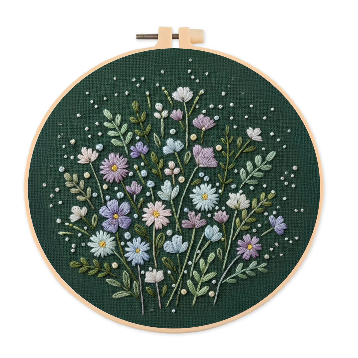 Rubbyoo Embroidery Kit - Dark-Background Soft Floral Cluster | Fresh Home Decor Hanger | Newbie-Friendly Hand Stitch - 20*20cm - image 1