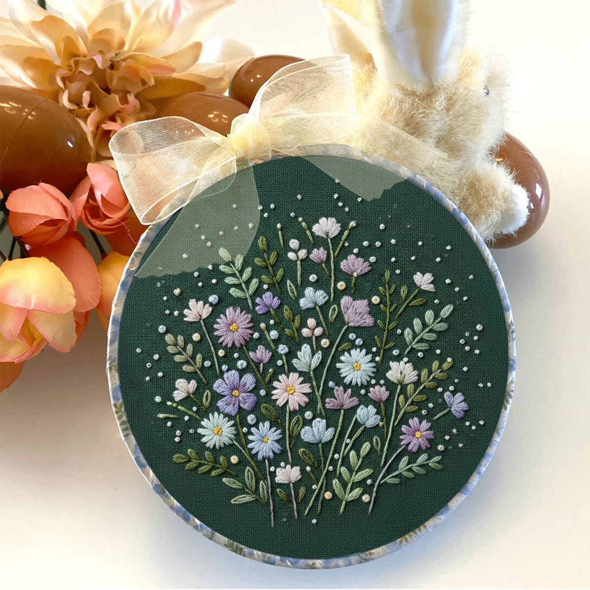 Rubbyoo Embroidery Kit - Dark-Background Soft Floral Cluster | Fresh Home Decor Hanger | Newbie-Friendly Hand Stitch - image 3