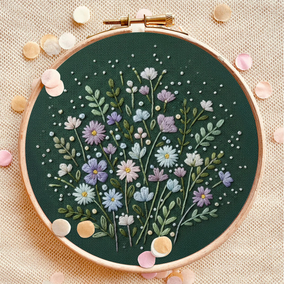 Rubbyoo Embroidery Kit - Dark-Background Soft Floral Cluster | Fresh Home Decor Hanger | Newbie-Friendly Hand Stitch - image 9