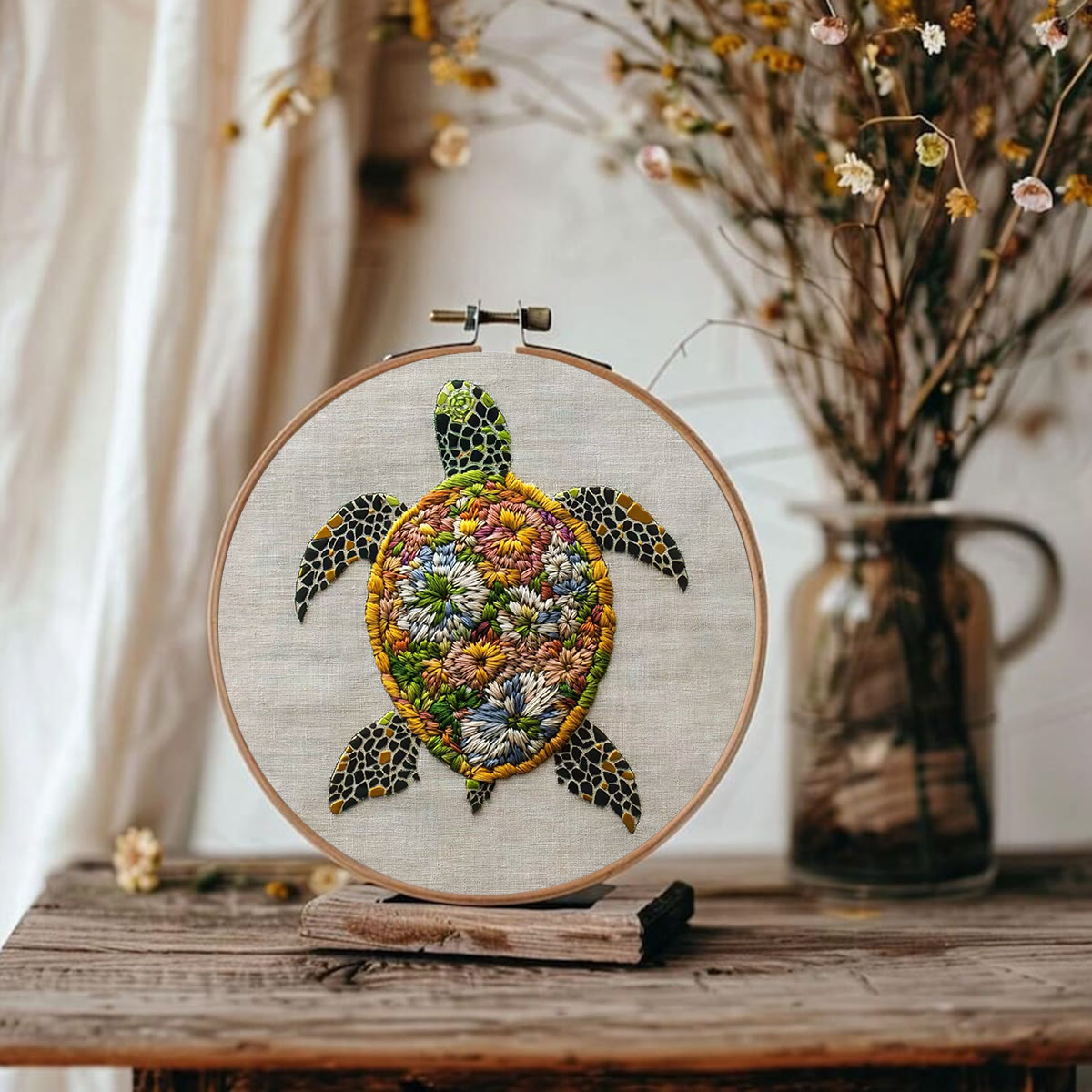 Rubbyoo Embroidery Kit - Flower-Adorned Sea Turtle | Vivid Home Display Piece | Novice-Ready Stitch Project - image 2