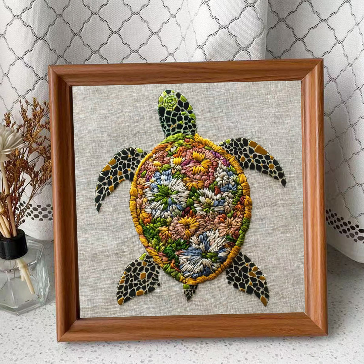 Rubbyoo Embroidery Kit - Flower-Adorned Sea Turtle | Vivid Home Display Piece | Novice-Ready Stitch Project - Embroidery Kit Plus An Extra Frame - image 4