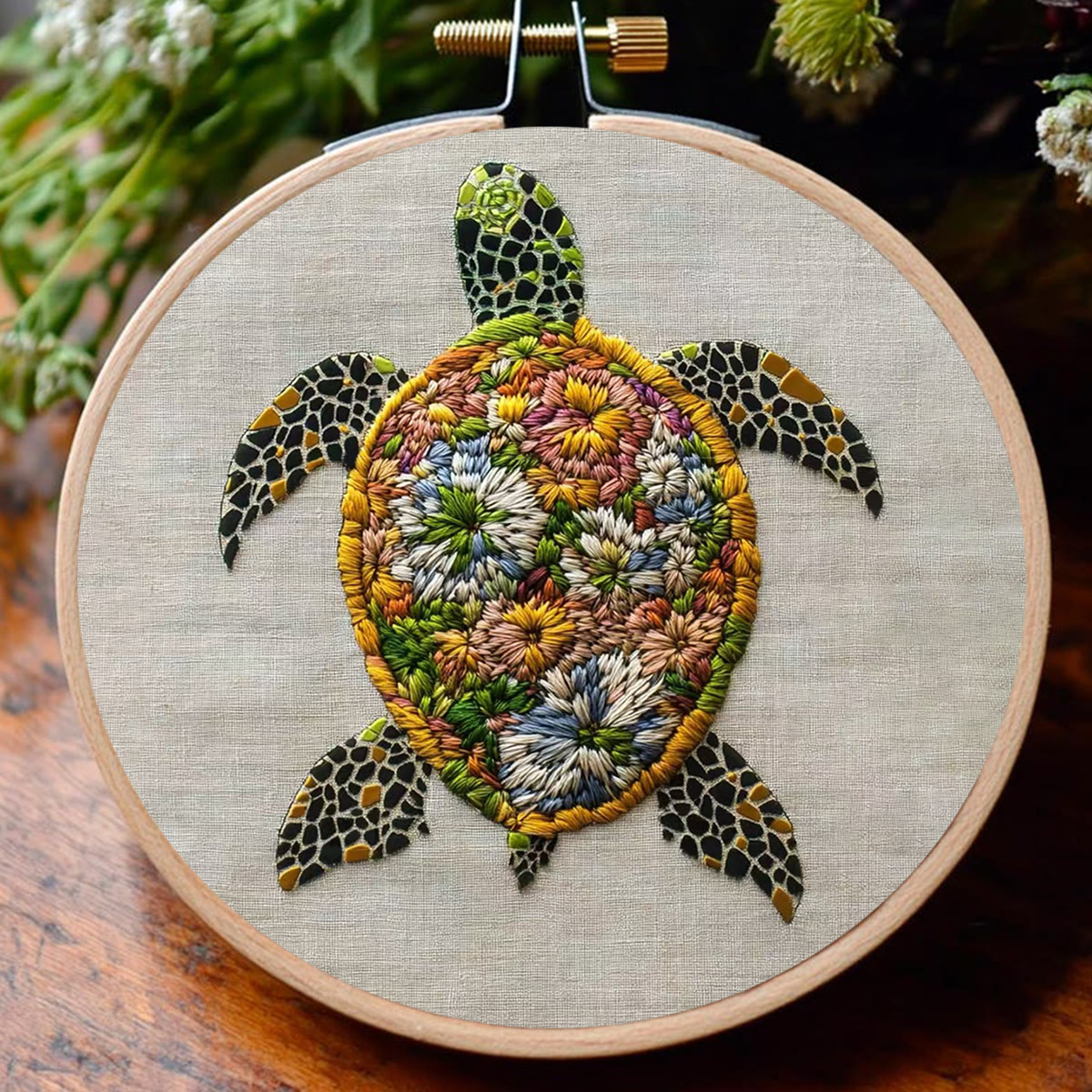 Rubbyoo Embroidery Kit - Flower-Adorned Sea Turtle | Vivid Home Display Piece | Novice-Ready Stitch Project - image 3