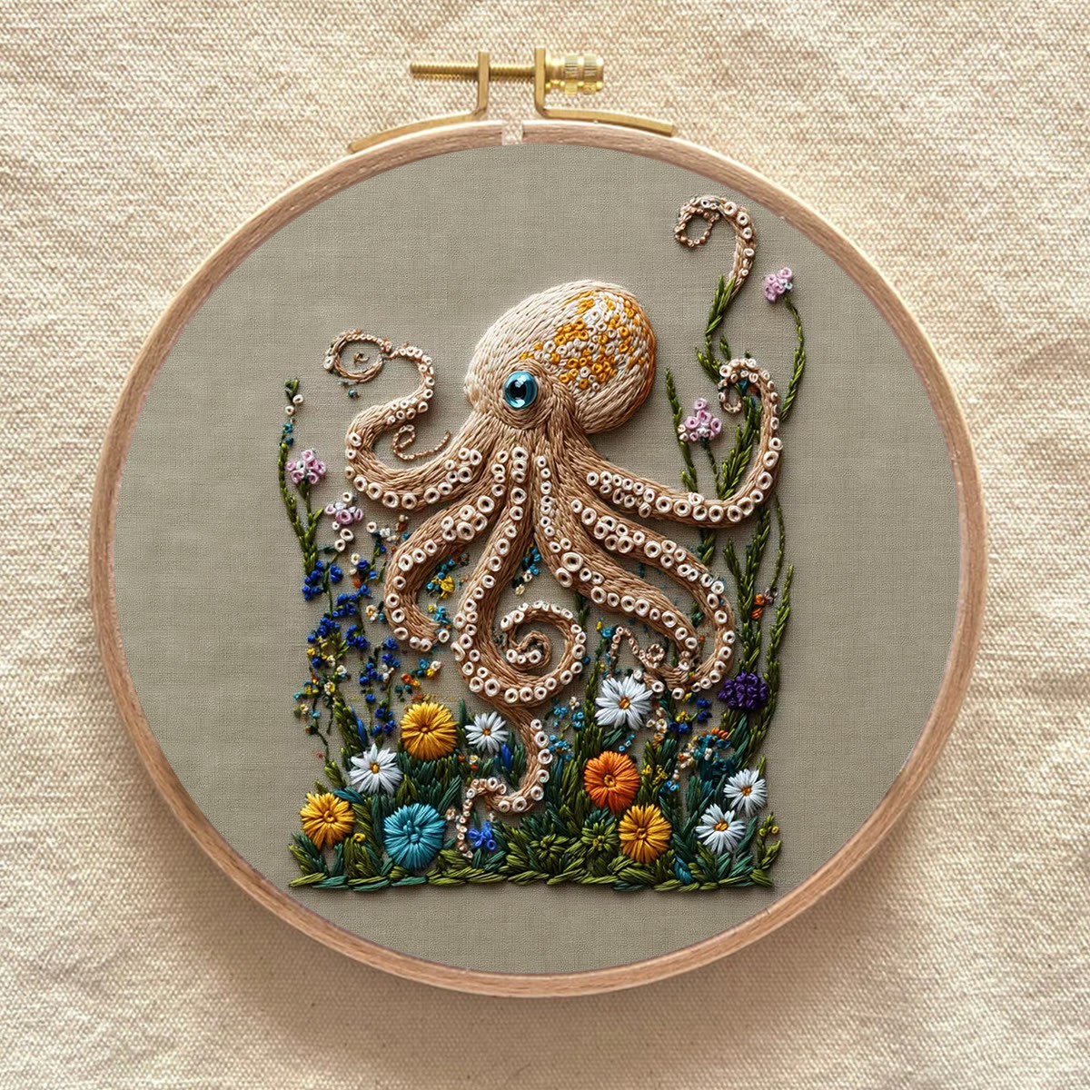 Rubbyoo Embroidery Kit - Textured Octopus With Floral Foliage | Charming Home Accent | Beginner-Approachable Embroidery - image 9