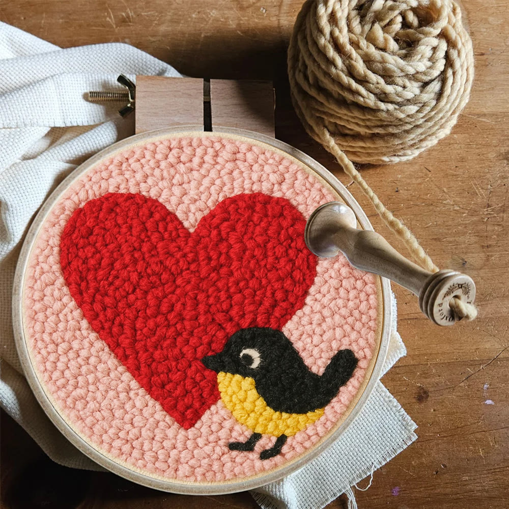 Vibrant Plush Heart Bird Punch Needle Kit – Newbie-friendly Craft | Top Gifting Pick - image 3